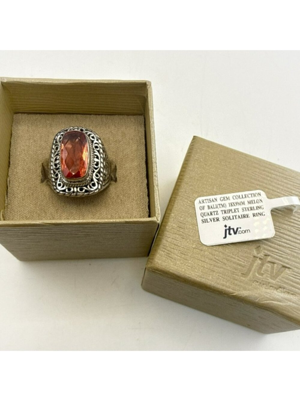 Sarda Sterling Silver Ring Melon Quartz Pebbled Size 10 JTV Caviar Bali 925